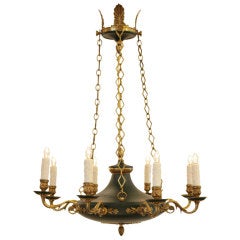 French Empire Painted Tole & Gilded Bronze Chandelier