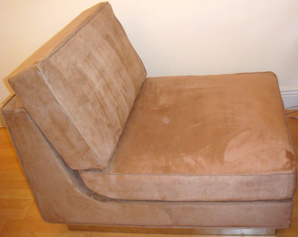 Late 20th Century Jacques Charpentier Loveseat & Lounge Chair in Beige Ultrasuede 1970s France