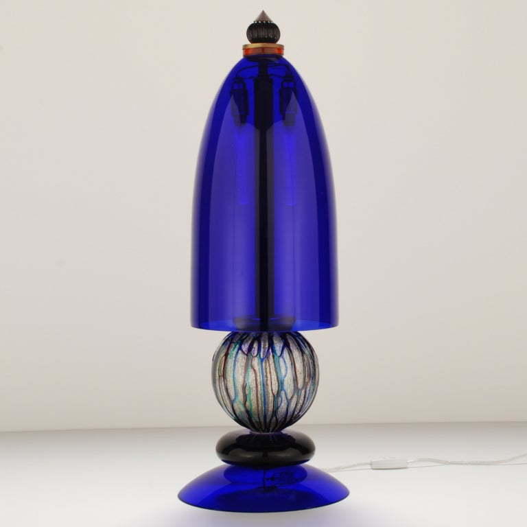 Italian *** 1stdibs Saturday Sale *** Dramatic Cobalt Blue Murano Glass Lamp, Signed