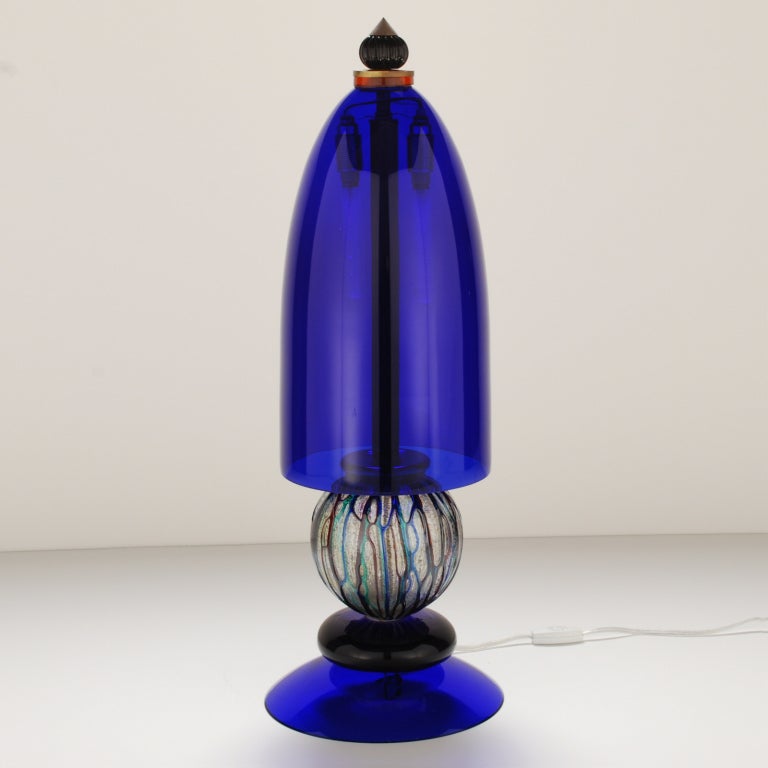 *** 1stdibs Saturday Sale *** Dramatic Cobalt Blue Murano Glass Lamp, Signed In Excellent Condition In Dallas, TX