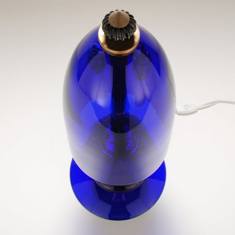 20th Century *** 1stdibs Saturday Sale *** Dramatic Cobalt Blue Murano Glass Lamp, Signed
