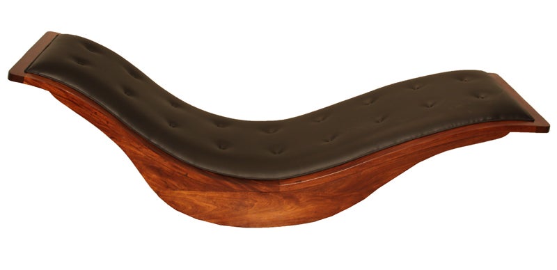 Brazilian Rocking Wood and Leather Chaise Longue by Igor Rodrigues