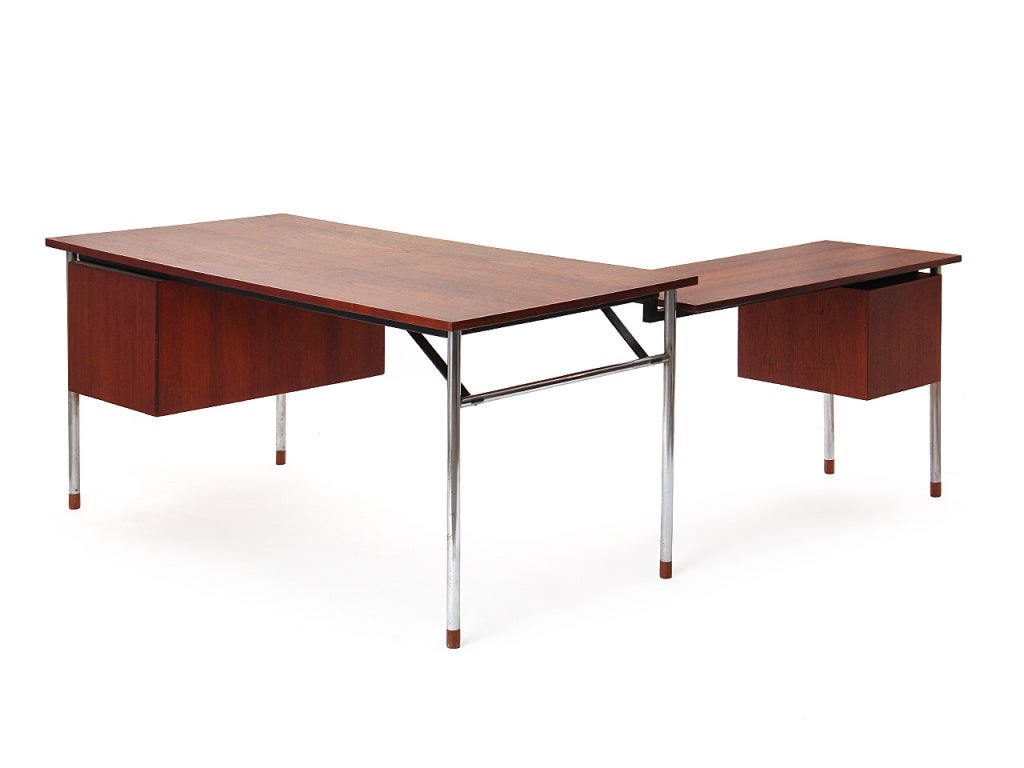 Teak and Steel Desk by Larsen and Madsen For Sale 1