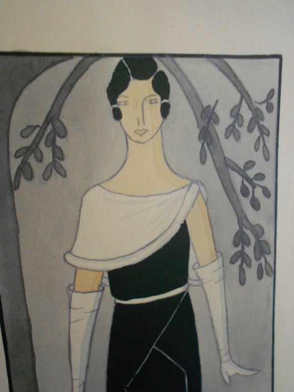 Set of 8 Hand-colored Fashion Drawings from the early 1930s