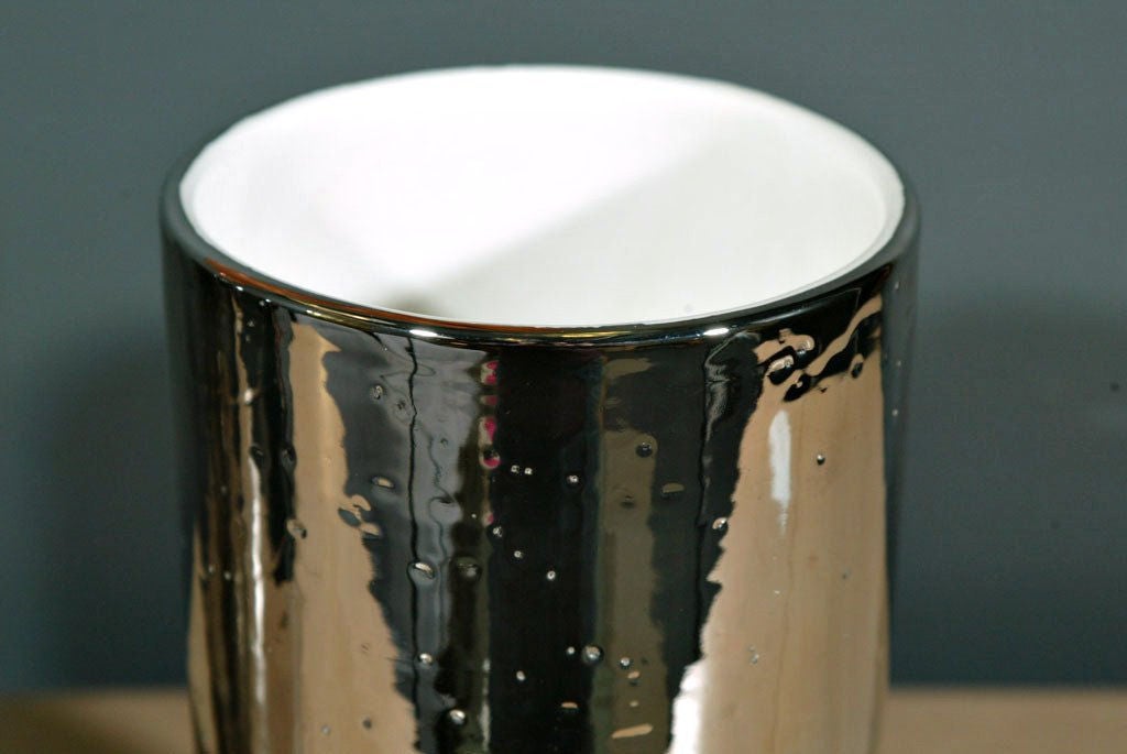 Italian A Pair of Bitossi Ceramic Vases with Mercury Glass Glaze
