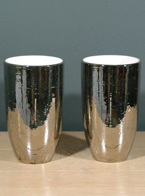 A Pair of Bitossi Ceramic Vases with Mercury Glass Glaze 1