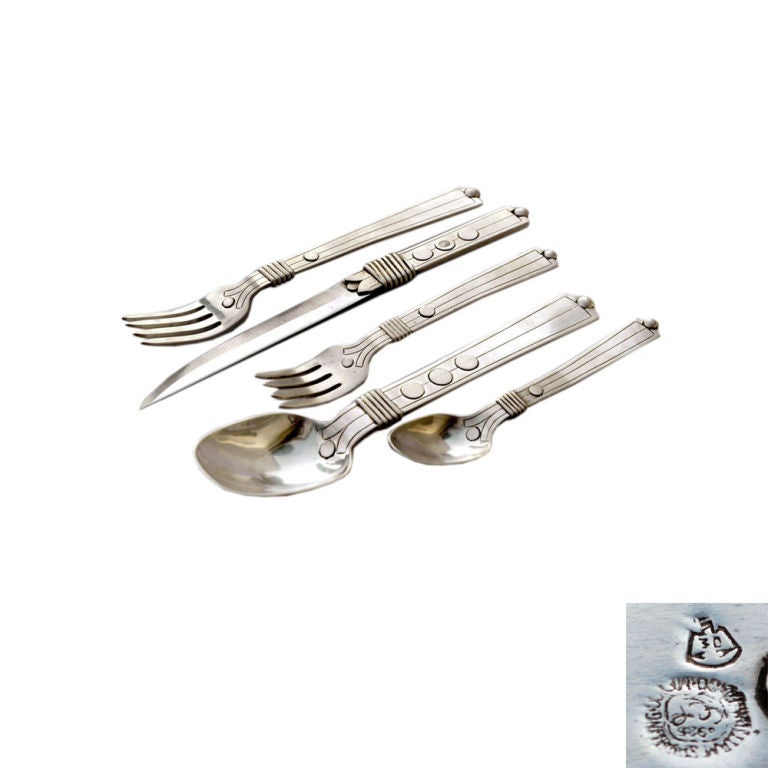 Rare Spratling Sterling Silver Flatware Heavy Silver Disk Set