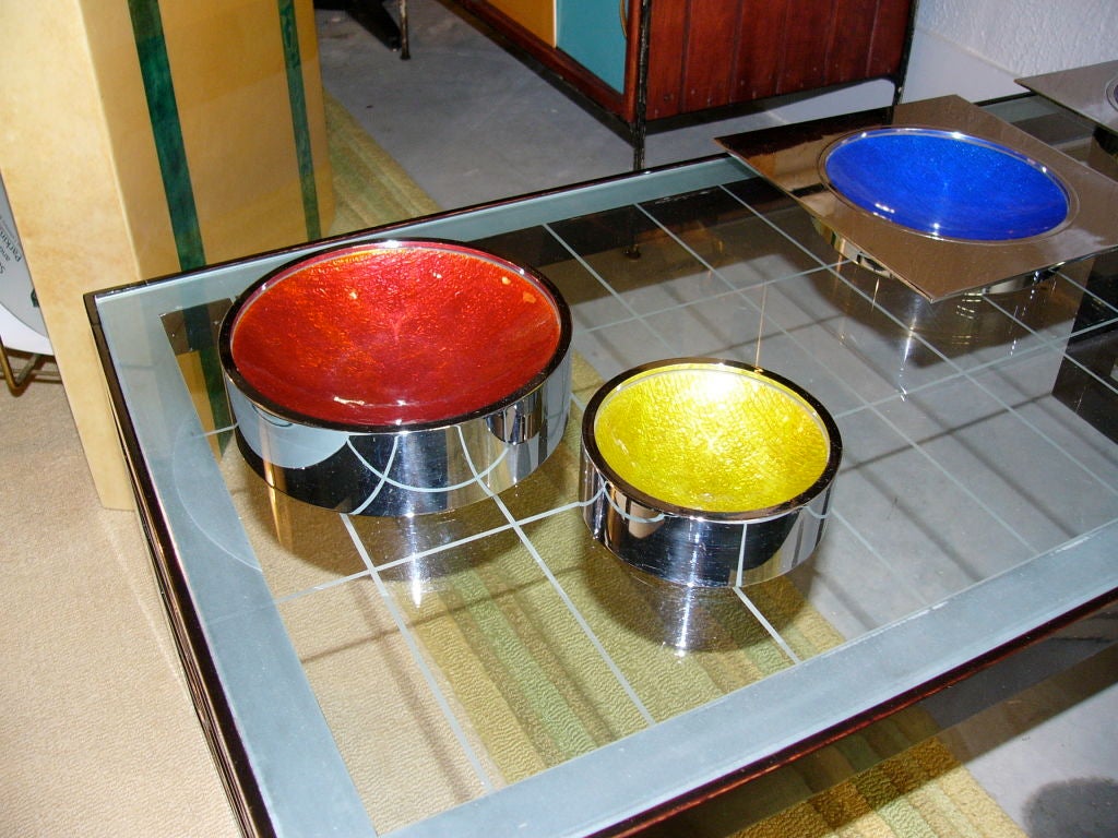 ITALIAN ENAMEL CHROME & SILVER BOWLS by Studio Del Campo 1