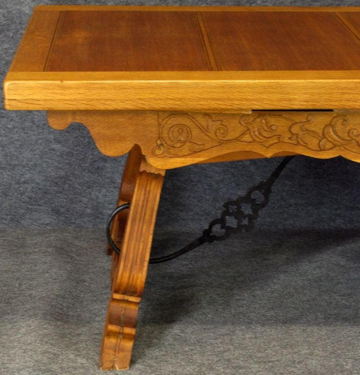 Large Vintage Spanish Mission Oak Wrought Iron Table