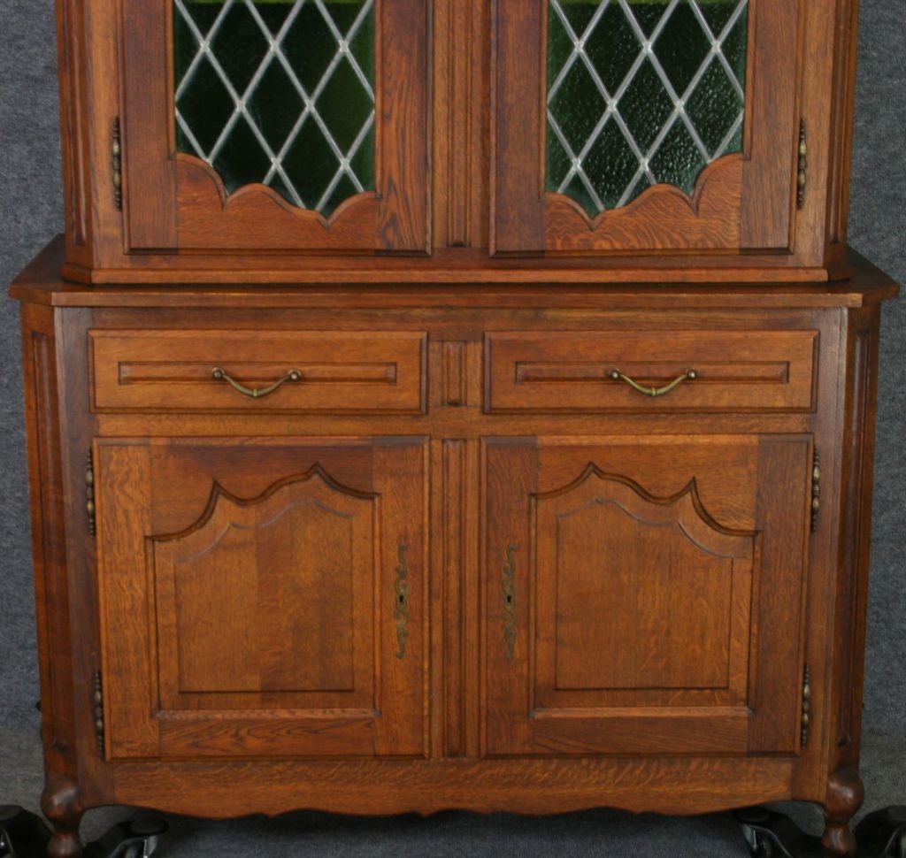 Mid-20th Century Vintage French Country Oak China Cabinet Hutch Bookcase For Sale