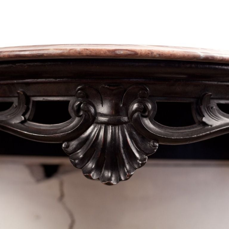 Pair of Anglo-Indian Marble-Top Mahogany Base Console Tables For Sale 1