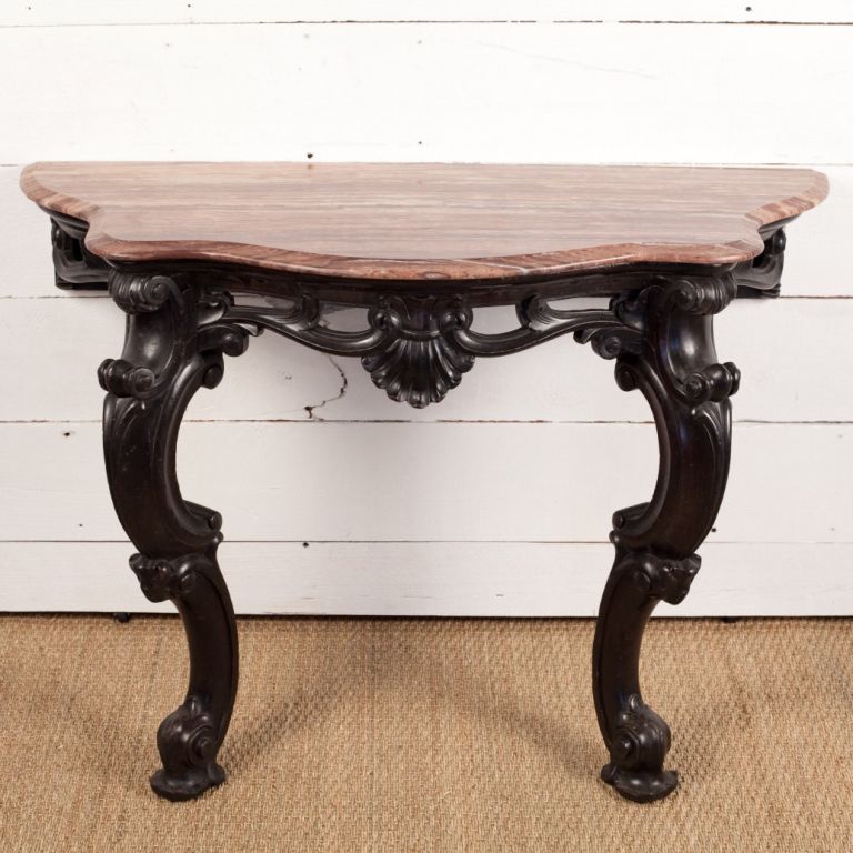 Pair of Anglo-Indian Marble-Top Mahogany Base Console Tables For Sale 2