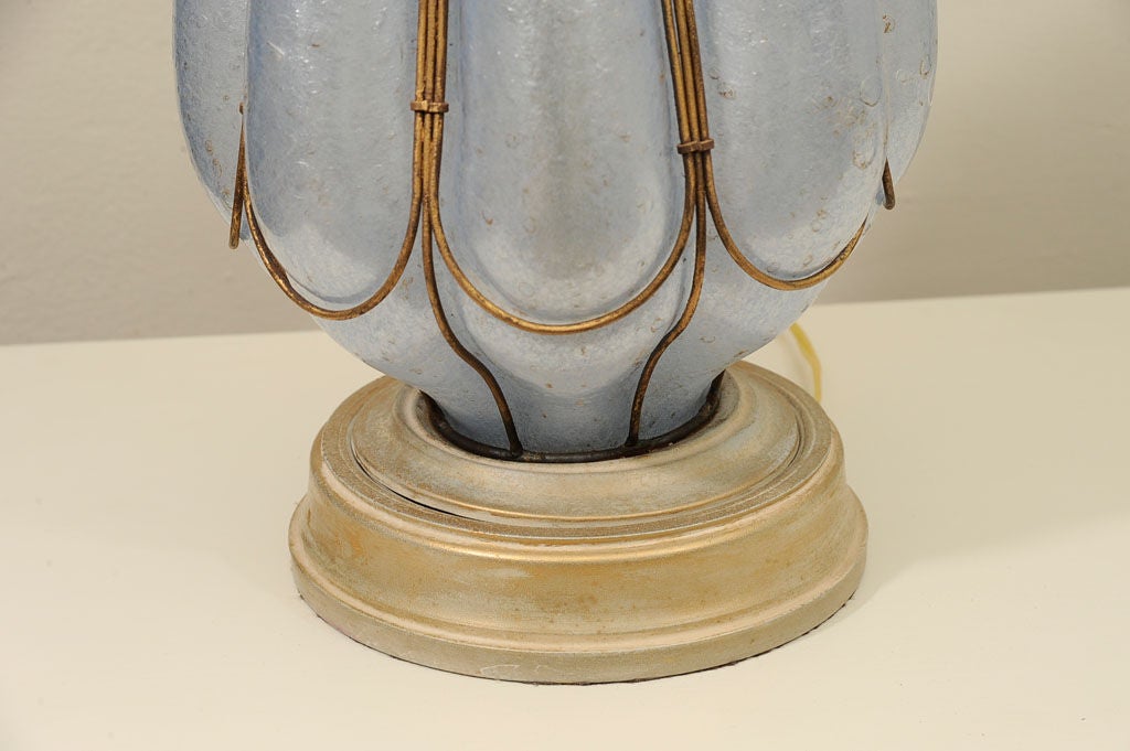 Italian Pair of  Blue Murano and Gilt Lamps