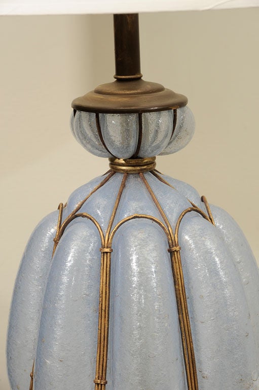 Mid-20th Century Pair of  Blue Murano and Gilt Lamps