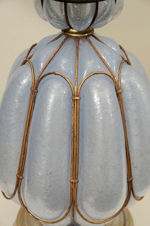 Murano Glass Pair of  Blue Murano and Gilt Lamps
