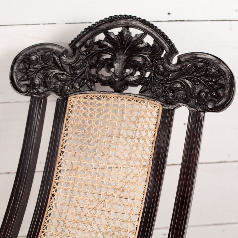Indian Indo-Portuguese Rosewood Folding Chair with Caned Seat