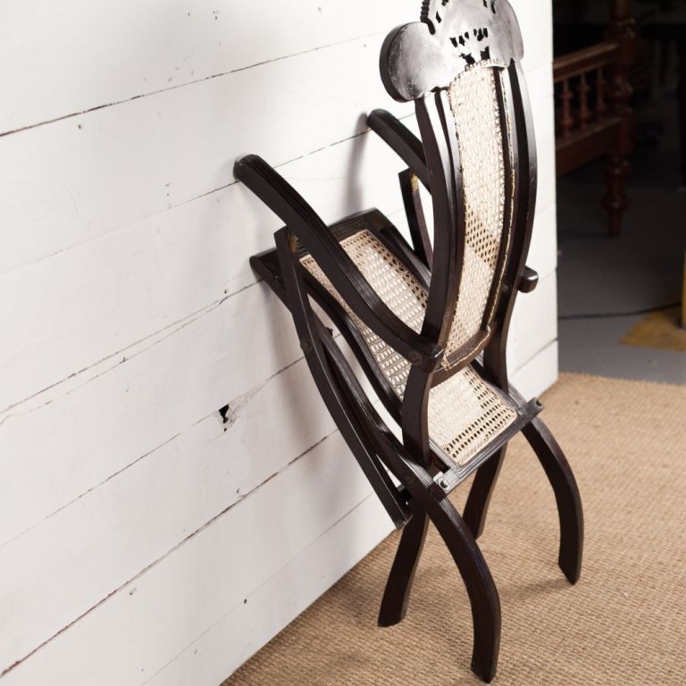 Indo-Portuguese Rosewood Folding Chair with Caned Seat 1