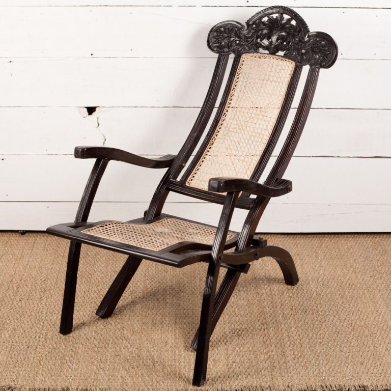 Indo-Portuguese Rosewood Folding Chair with Caned Seat 2