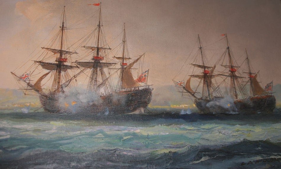 American vs British Revolutionary War Naval Battle, August 1776 In Excellent Condition For Sale In New York, NY