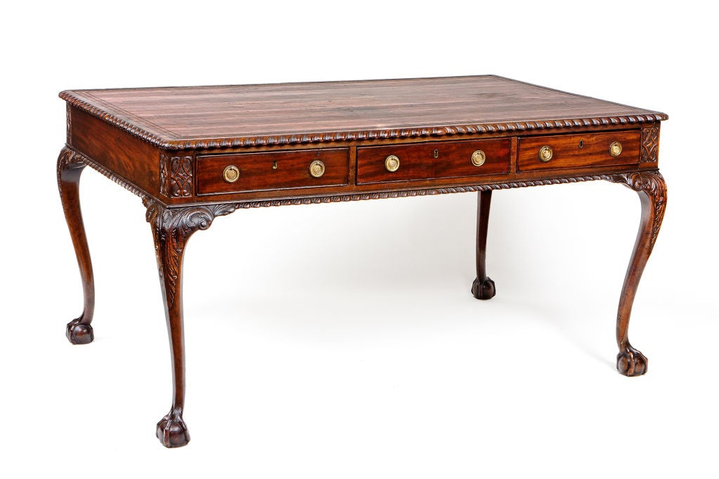 English George III Style Carved Mahogany Writing Table