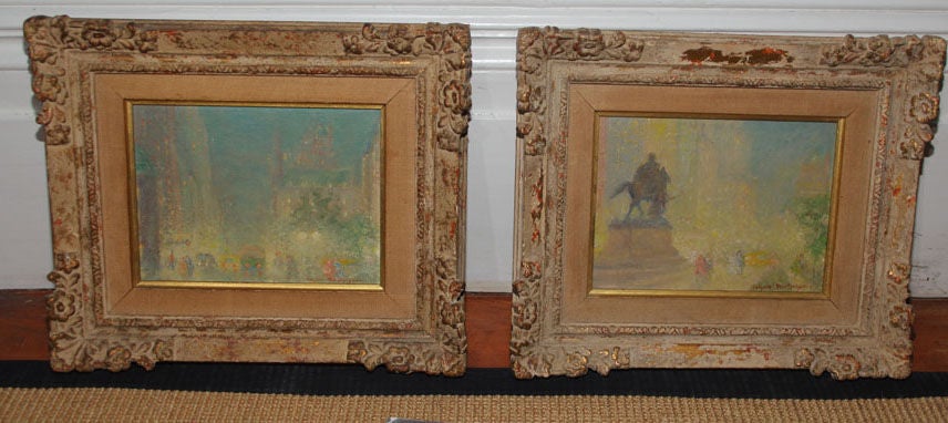 Small pair of oil on canvas paintings by Johann Berthelsen (1883-1972). Each signed Johann Berthelsen in red lower right and stamped, signed in pen and inscribed on the reverse. In the original antiqued giltwood frames with linen slips, circa