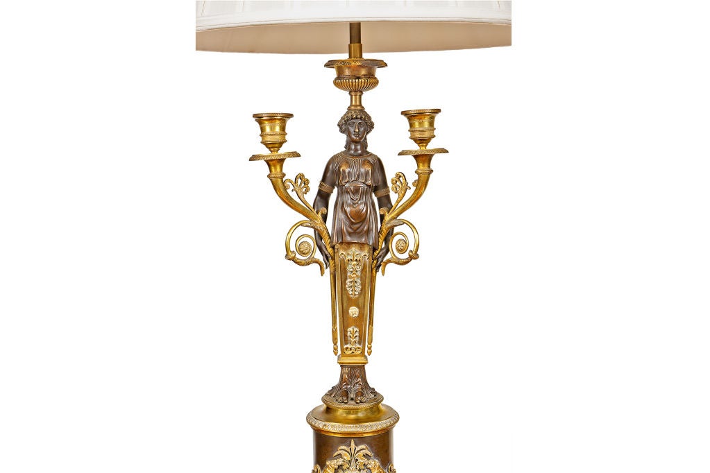 Swedish Neoclassical Ormolu and Patinated Bronze Candelabra In Excellent Condition For Sale In New York, NY