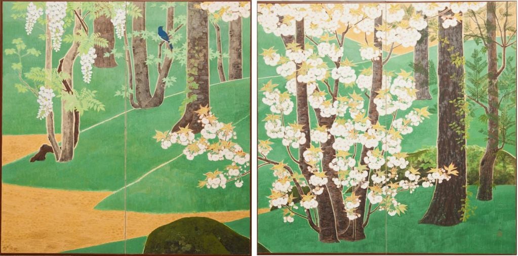 S1295 One of a Pair: Japanese Screen Cherry Trees and Wisteria. 4