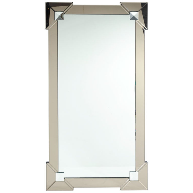 Modernist Shield Mirror with Smoked Borders and Diamond Inserts