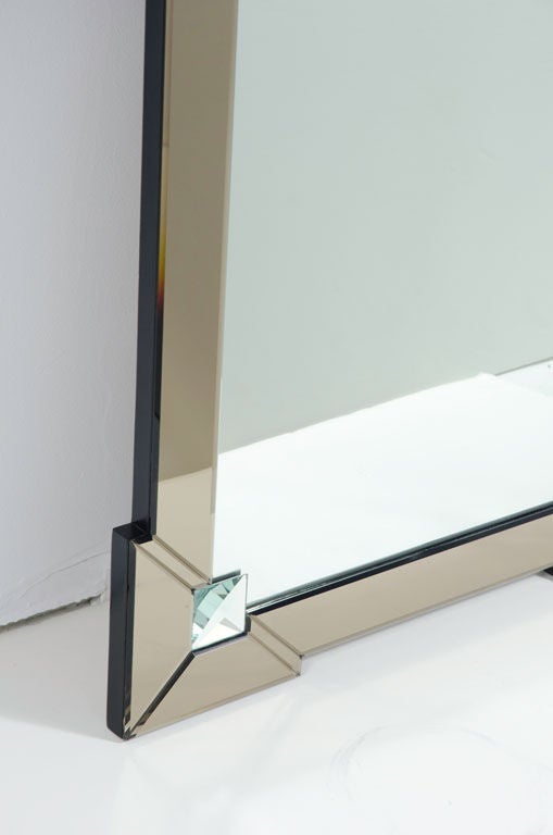 American Modernist Shield Mirror with Smoked Borders and Diamond Inserts