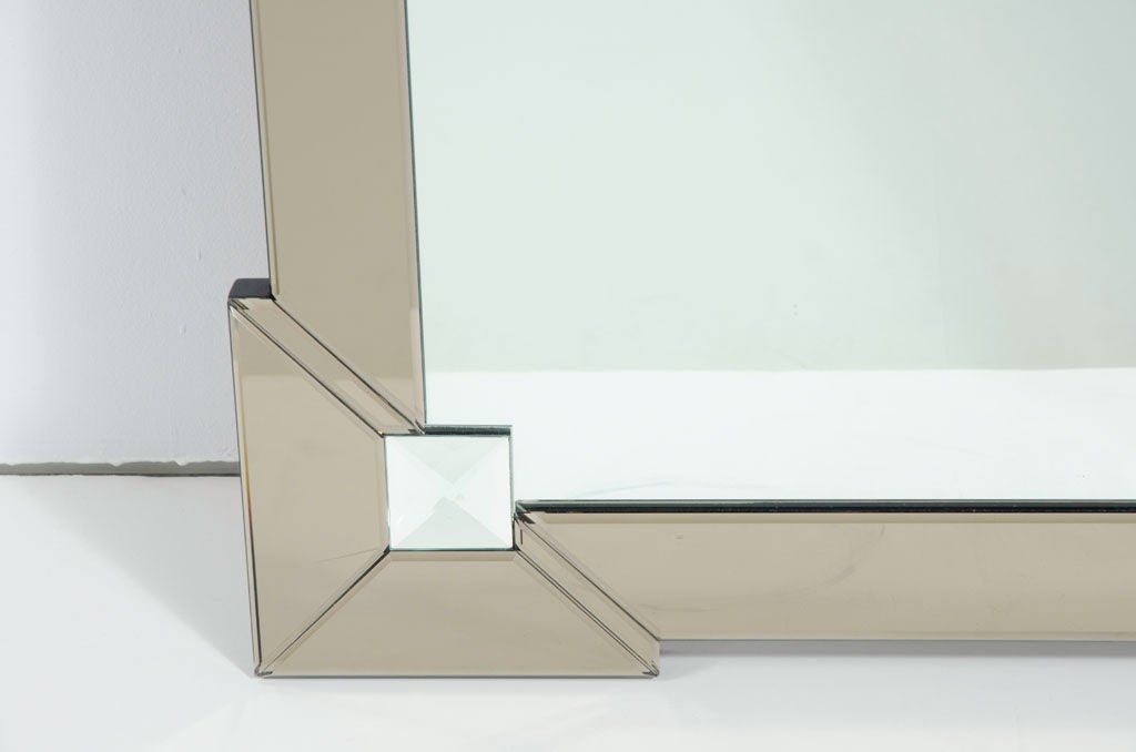 Modernist Shield Mirror with Smoked Borders and Diamond Inserts In Excellent Condition In Fort Lauderdale, FL