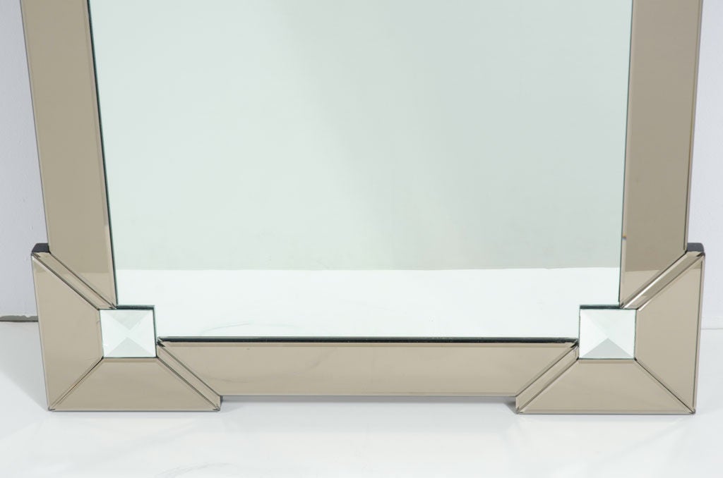 20th Century Modernist Shield Mirror with Smoked Borders and Diamond Inserts