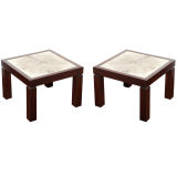 Pair of Italian Walnut and Ceramic Tables, signed D'Asti