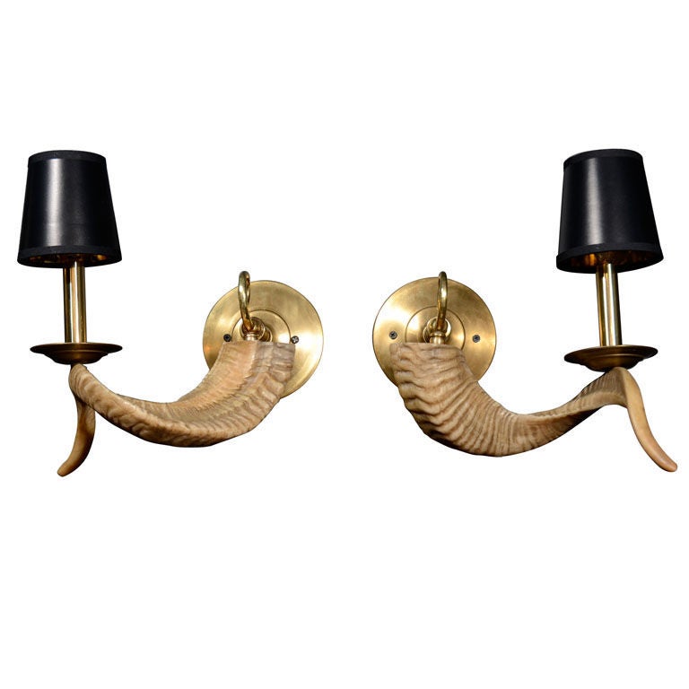 Pair of Stylized Vintage Ram Horn Sconces