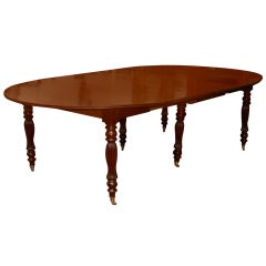 19th Century French Mahogany Dining Table with Turned Legs