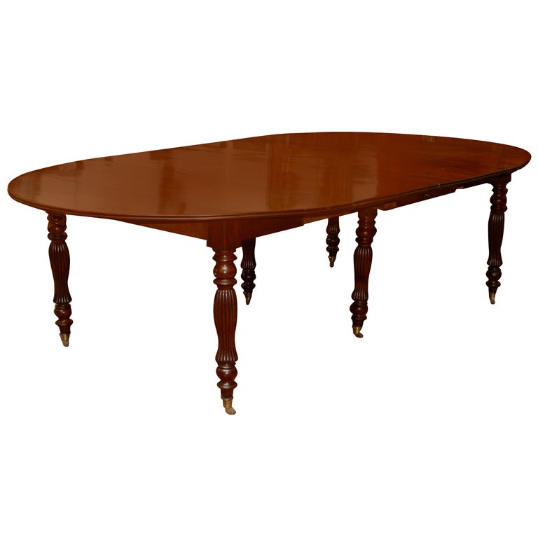 19th Century French Mahogany Dining Table with Turned Legs