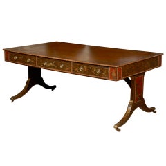 19th Century English Partner's Desk with Chinoiserie Decoration