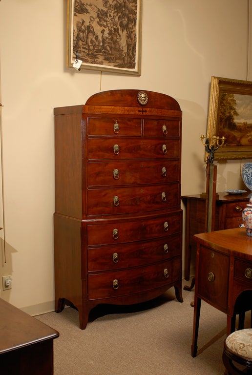 Regency Mahogany Chest on Chest with Lion's Head Detail.
