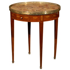 Louis XVI Styl Walnut Bouillotte Table with Inlay & Marble