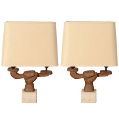 Carved Oak Table Lamps