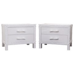 Pair of Faux Bois Nightstands in White Lacquer