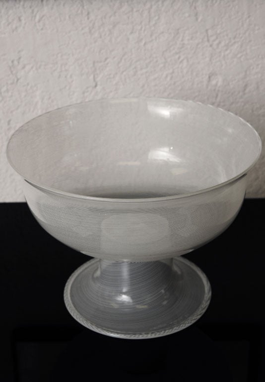 Murano Glass Footed Bowl, Fenicio Technique, Italy, Signed Venini 81' 1