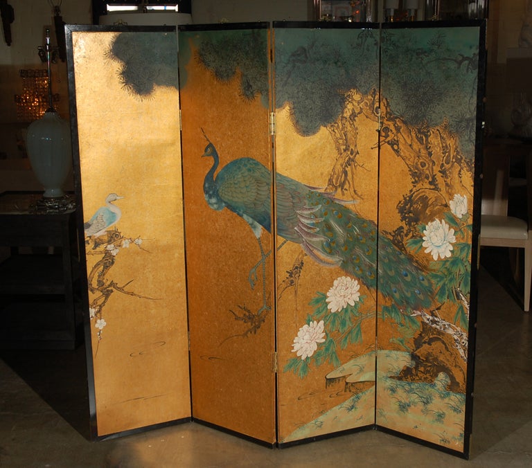 Chinese Hand Painted Four-Panel Screen