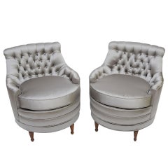 Vintage Charming Tufted Swiveling Boudoir Slipper Chairs