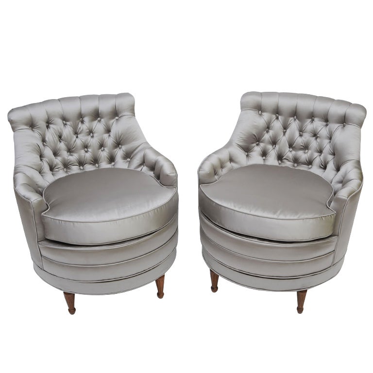 Charming Tufted Swiveling Boudoir Slipper Chairs