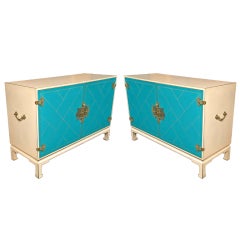 Pair of Tommi Parzinger Style Campaign Cabinets