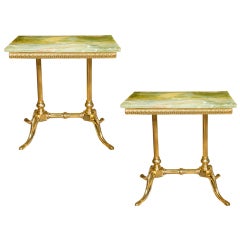 Pair of Onyx Top Gilt-Brass End Tables Pair of Onyx Top Gilt-Brass End Tables