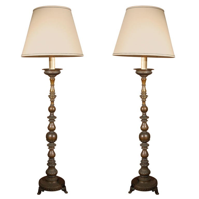 Antique Bronze, Altar Stick Lamps For Sale