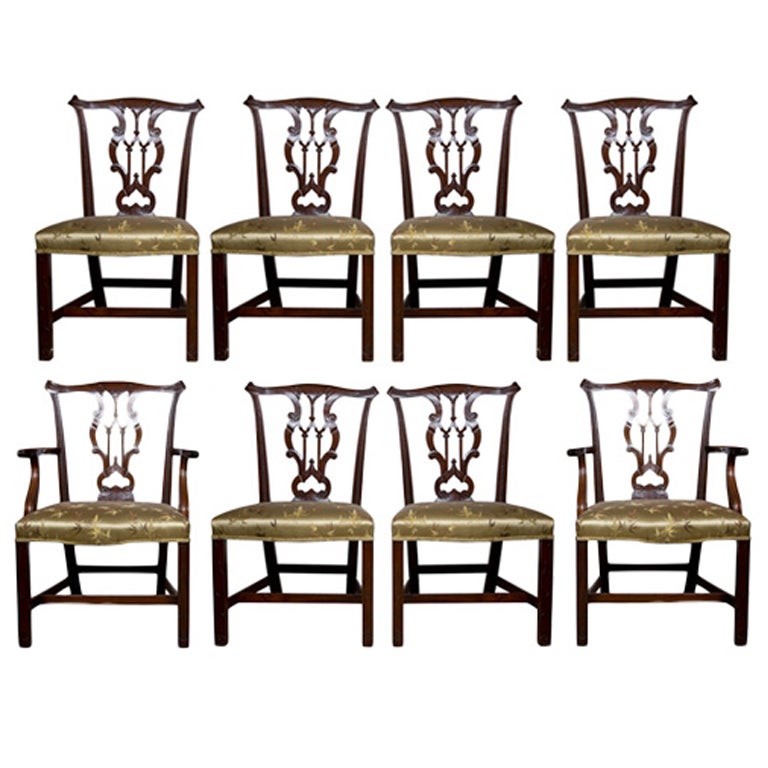 Set of Eight Solid Mahogany Charkak Dining Chairs