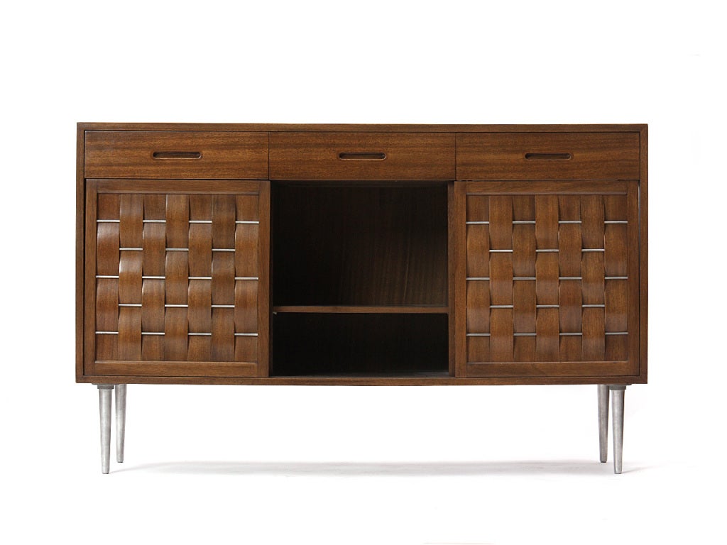 Woven Front Cabinet by Edward Wormley for Dunbar In Good Condition In Sagaponack, NY