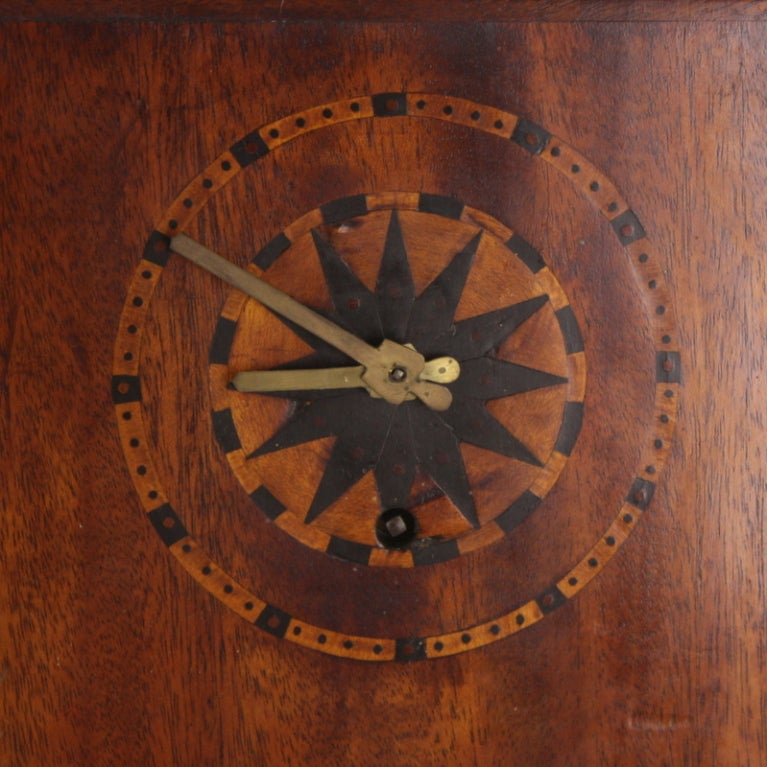 English Marquetry Inlaid Art Deco Mahogany Clock For Sale